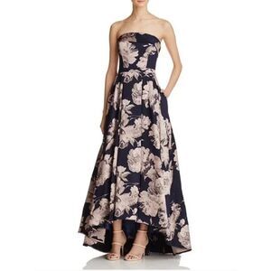 Avery G Xscape Navy Brocade Strapless Navy Metallic Floral Formal Gown Dress 2